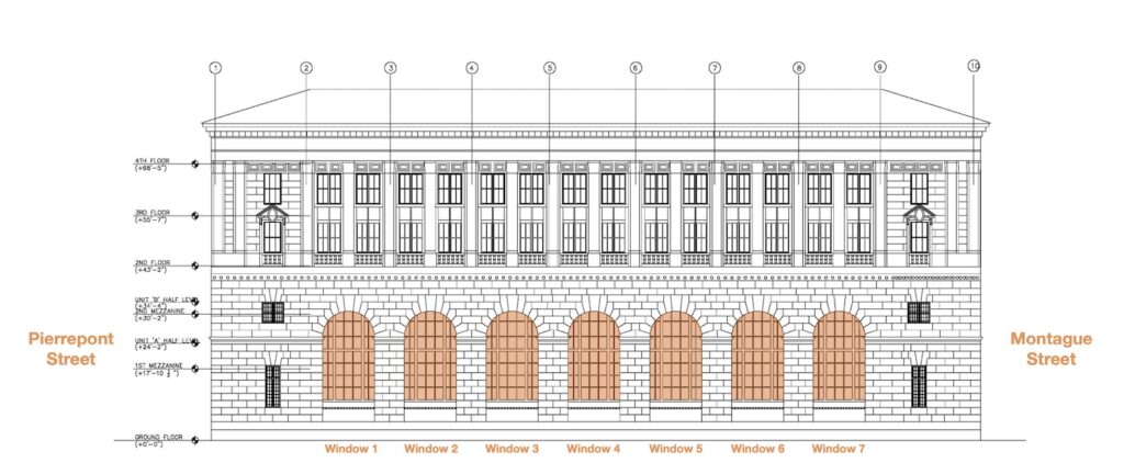 Schematic of proposed scope of work for 177 Montague Street, via LPC proposal